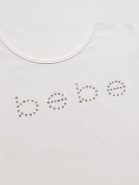 Bebe Y2K Rhinestone Logo White Long Sleeve Top